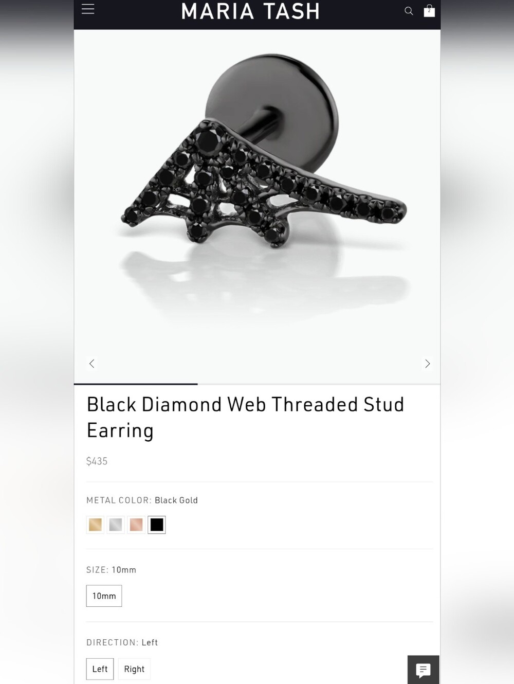 Maria Tash Black Diamond Threaded Web